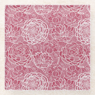 Blauer Spitze-Blumen-Musterhintergrund Glasuntersetzer