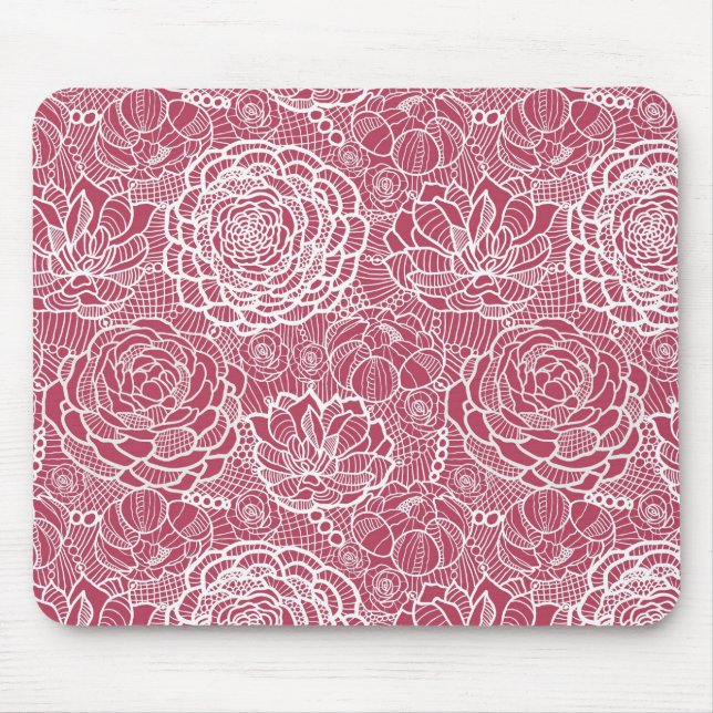 Blauer Spitze-Blumen-Musterhintergrund Mousepad (Vorne)