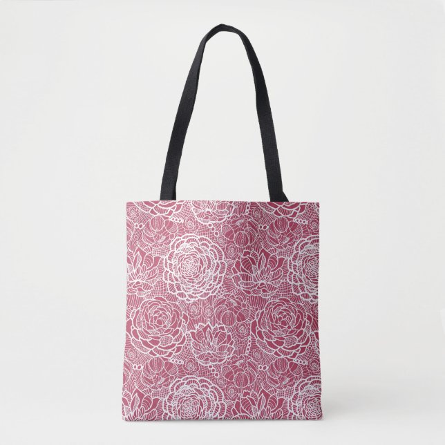 Blauer Spitze-Blumen-Musterhintergrund Tasche (Vorderseite)