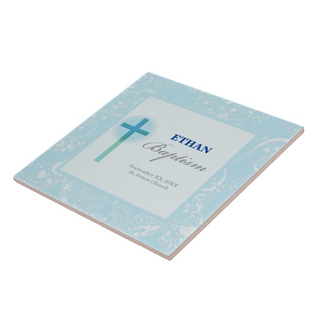Blauer Spitzenjunge Taufe Fliese (Seite)