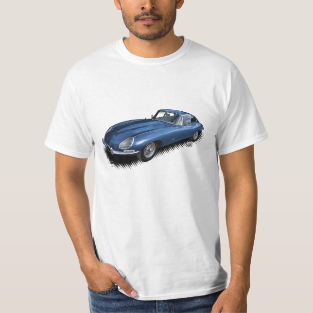 Blauer Sport-Auto-T - Shirt des Jaguar-XKE (Vorderseite)
