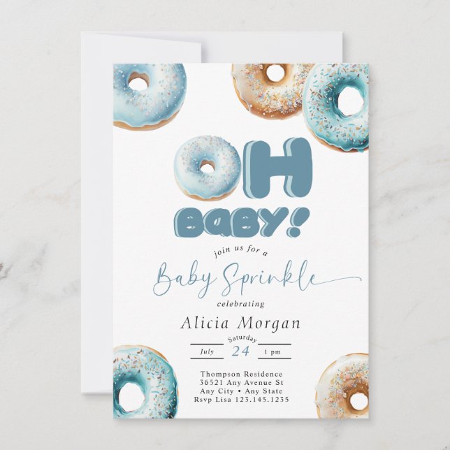 Blauer Sprinkle | Donut | Baby Sprinkle Einladunge Einladung (Vorderseite)