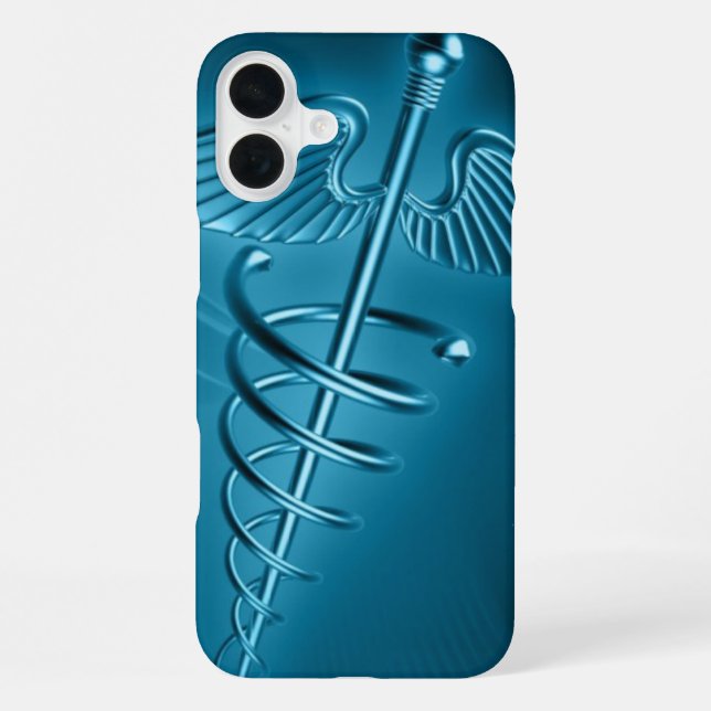 Blauer Stab des Asklepios iPhone 16 Plus Hülle (Rückseite)
