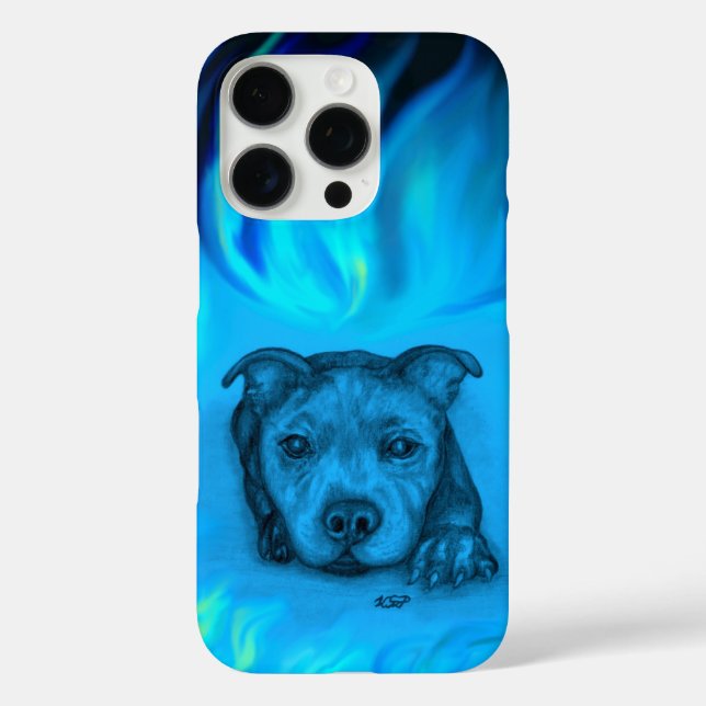 Blauer Staffy-Welpe iPhone 16 Pro Hülle (Rückseite)