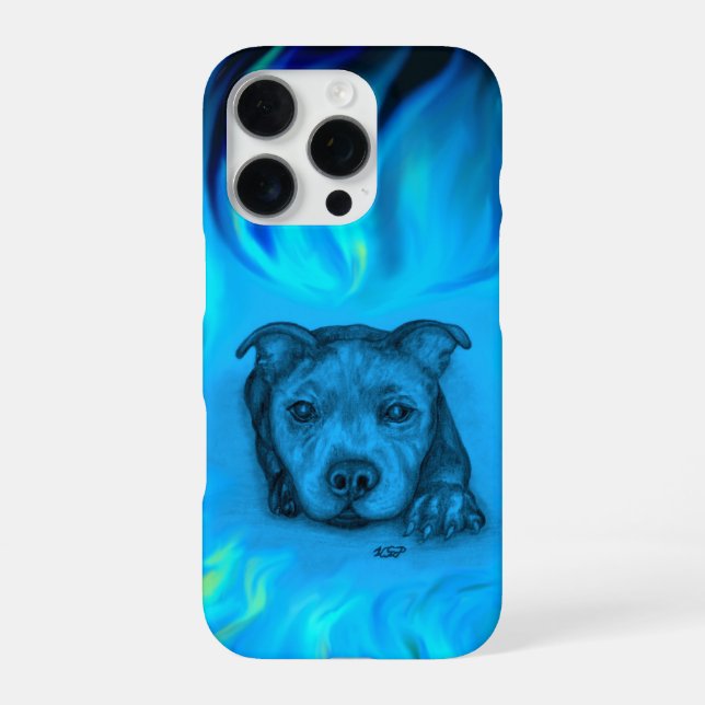 Blauer Staffy Welpe iPhone 16 Pro Hülle (Rückseite)