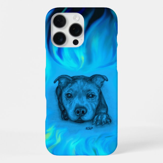 Blauer Staffy-Welpe iPhone 16 Pro Max Hülle (Rückseite)
