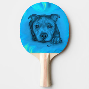 Blauer Staffy-Welpe Tischtennis Schläger