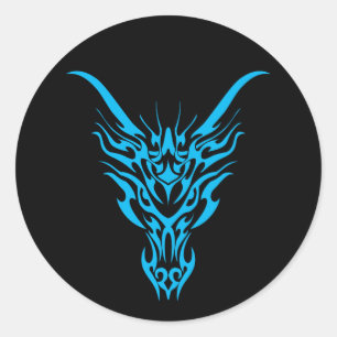 Blauer Stammes- Drache-Aufkleber Runder Aufkleber