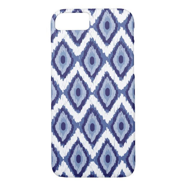 Blauer Stammes- Ikat Diamant-weißes Zickzack Case-Mate iPhone Hülle (Rückseite)