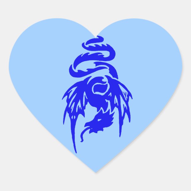 Blauer Stammesdrache Fantasie Mythologie Tattoo Herz-Aufkleber (Vorderseite)