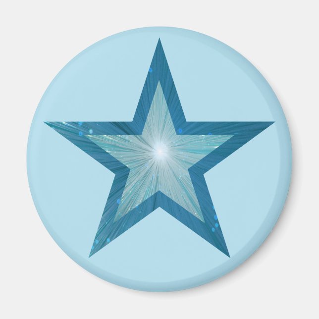 Blauer Star Kühlschrankmagnet rund blass (Vorne)