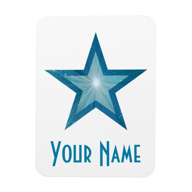 Blauer Star "Name" flexibler Magnet weiß (Vertikal)