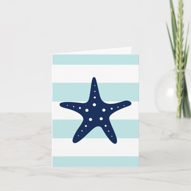 Blauer Starfish auf Minzstreifen Dankeskarte (Vorderseite)