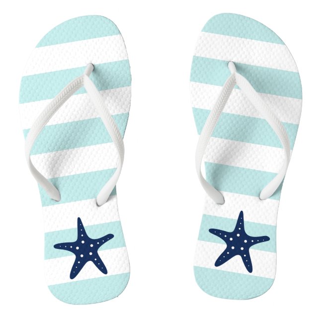 Blauer Starfish auf Minzstreifen Flip Flops (Fußbett)