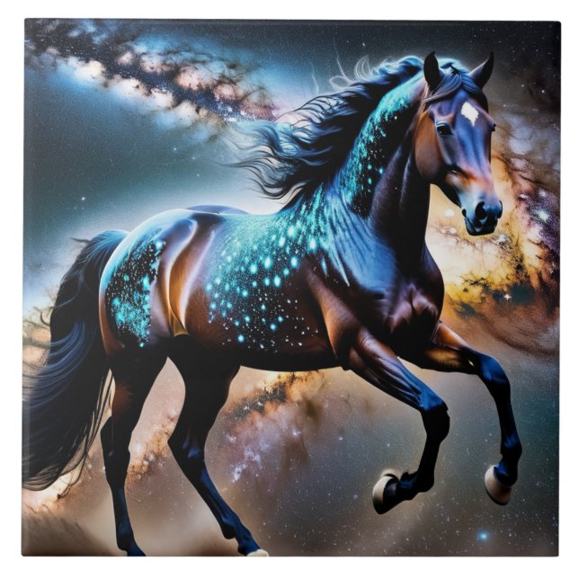 Blauer Stars Galaxy Pferd Fliese (Vorderseite)