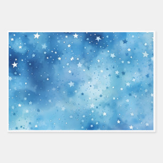 Blauer Stars Wrapping Paper Flat Sheet Set 3 Geschenkpapier Set