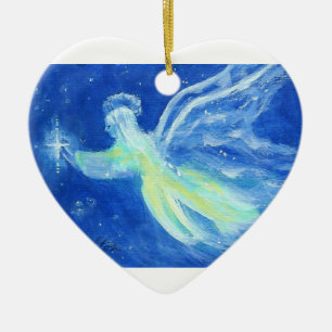 Blauer Stern-Engels-Herz-Weihnachtsverzierung Keramik Ornament