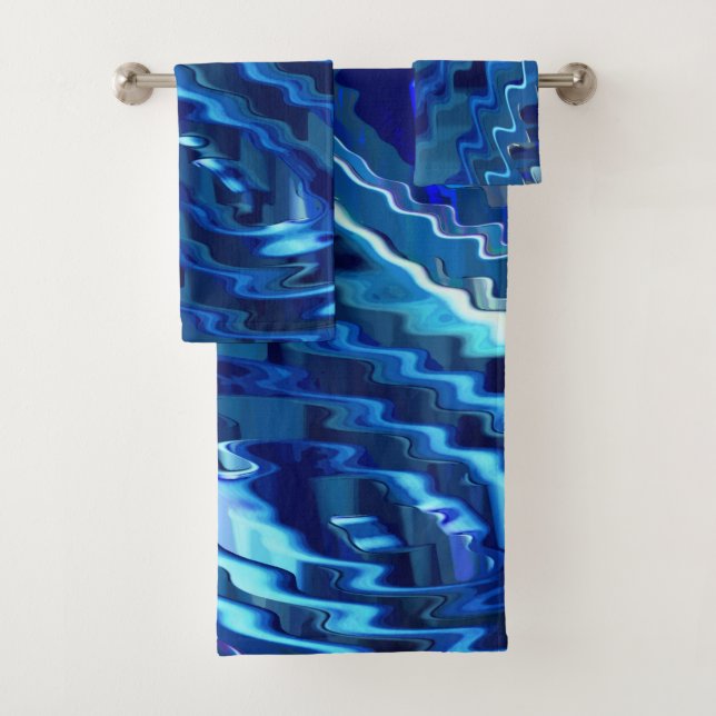 Blauer Stern mit Zickzackstrichen Badhandtuch Set (Insitu)