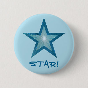 Blauer Stern 'STAR!' Knopf blassblau Button