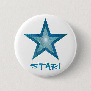 Blauer Stern 'STAR!' Knopf weiß Button