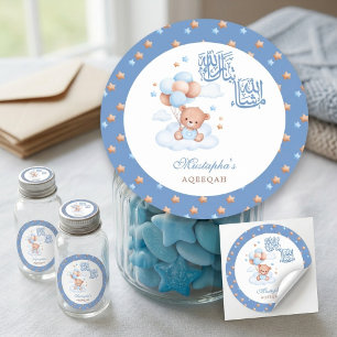 Blauer Stern Teddybär Mashallah Aqeeqah Baby Junge Runder Aufkleber