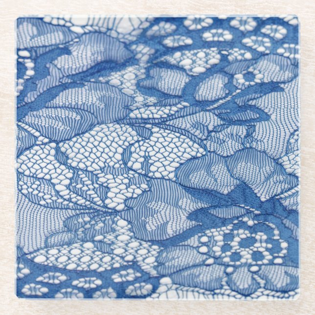 Blauer Stoff, afrikanisches Tulledesign. Glasuntersetzer (Vorderseite)