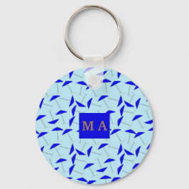 Blauer Strandschirm, Wiederholmuster Monogramm Schlüsselanhänger