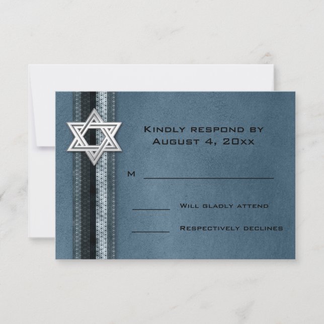 Blauer Streifen Bar Mitzvah UAWG RSVP Karte (Vorderseite)