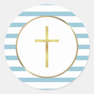 Blauer Streifen Gold Kreuz Runder Aufkleber