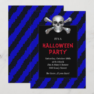 Blauer Streifen-Halloween-Party für Schädel und Kr Einladung