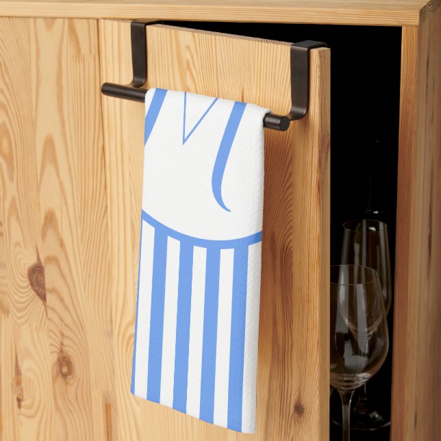 Blauer Streifen Monogramm hinzufügen Geschirrtuch (Drittel gefaltet)