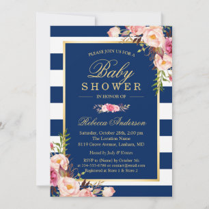 Blauer Streifen Pink Bläserne Babydusche Einladung