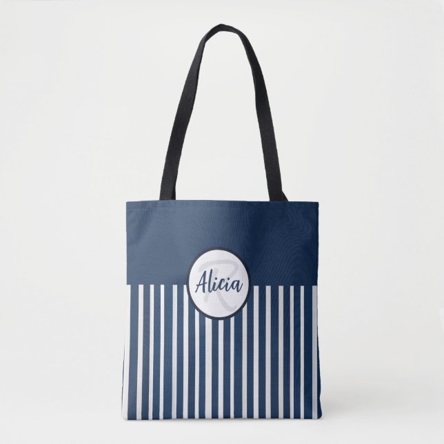 Blauer Streifen und Farbblock der Navy Tasche (Vorderseite)