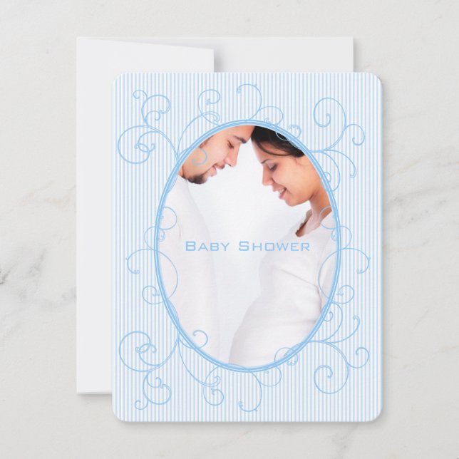 Blauer Streifen wirbeln auf der Baby-Babydusche de Einladung (Vorderseite)