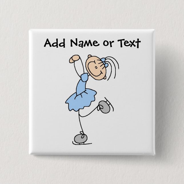 Blauer Strichmännchen-Eis-Skater-Knopf Button (Vorderseite)