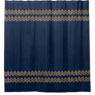 Blauer Strick-Look Stripmuster Duschvorhang