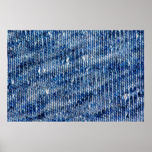 Blauer Strickwollegewebe schließen Foto Hintergrun Poster