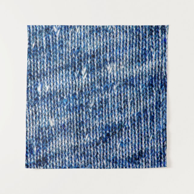 Blauer Strickwollegewebe schließen Foto Hintergrun Wandteppich (Vorderseite)
