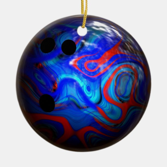 Blauer Strudel-Muster-Bowlings-Ball Keramikornament (Vorne)