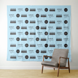 Blauer Stufen- und Wiederholungsdruck 3 Logos von  Wandteppich