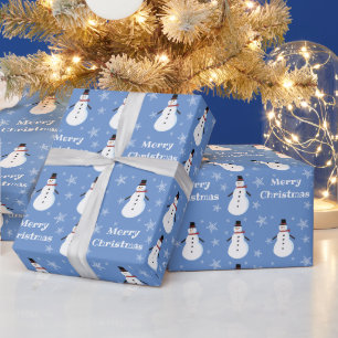 Blauer süßer Schneemann Schneeflocke Frohe Weihnac Geschenkpapier