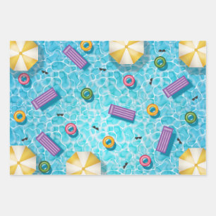 Blauer Swimmingpool mit bunter Pool-Ausrüstung Som Geschenkpapier Set
