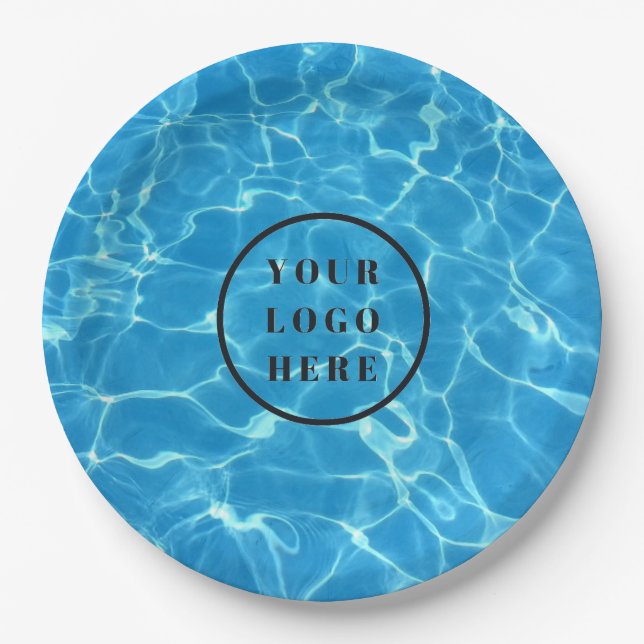 Blauer Swimmingpool Wasser hinzufügen Logo Pappteller (Vorderseite)