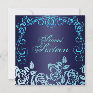 Blauer Swirl Rose Sweet 16 Birthday Einladung