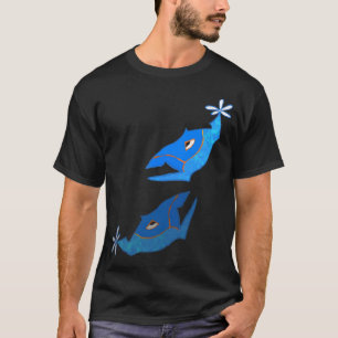 blauer symmetrischer Fisch T-Shirt