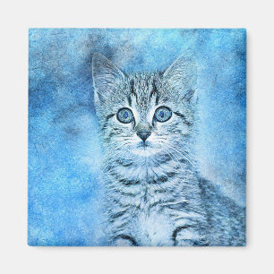 Blauer Tabby-Kätzchen  abstrakter   Watercolor Magnet