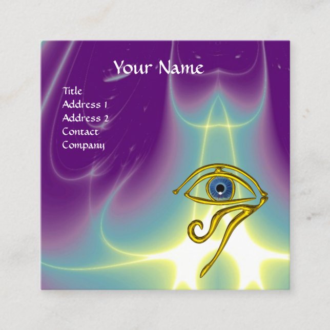 BLAUER TALISMAN, GOLD HORUS AUGE, Lila Violett grü Quadratische Visitenkarte (Vorderseite)