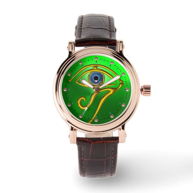 BLAUER TALISMAN, GOLD HORUS EYE Emerald Green Armbanduhr (Vorderseite)