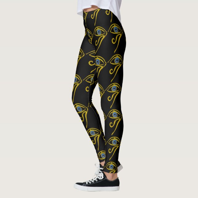 BLAUER TALISMAN, HORUS EYE Gold Schwarzes Muster Leggings (Links)