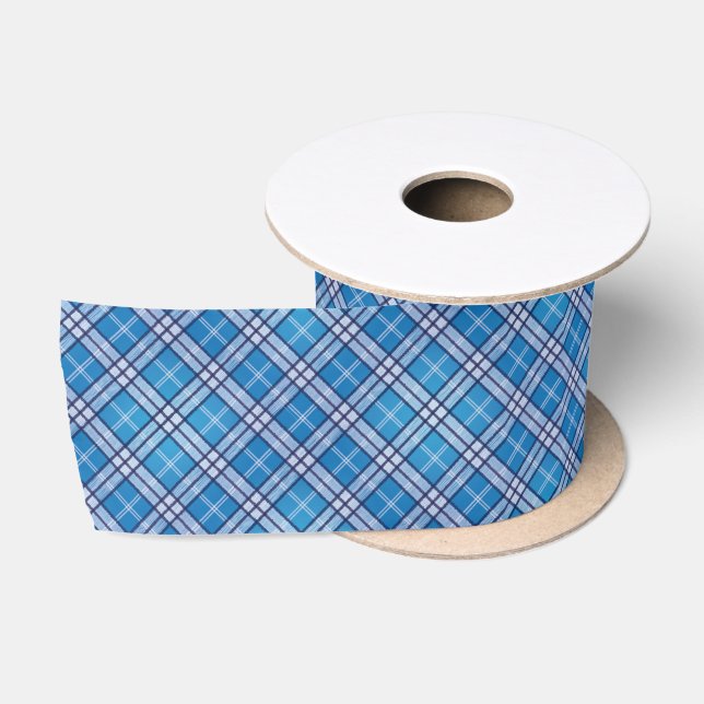 Blauer Tartan Satinband (Spule)